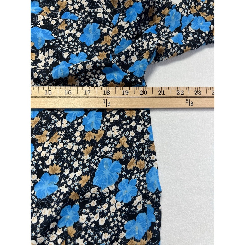 Ann Taylor Floral Seamed Split Neck Popover Blouse Sz S Night Sky - Picture 5 of 7